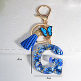 New Resin Blue Stone Letter Butterfly Tassel Letter Key Chain