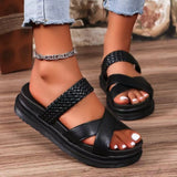 Flat And Thick Soled Cross Woven Women's Sandals