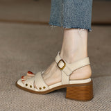 French Style Mid Heel Open Toe Sandals For Women Summer