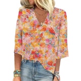 Women's European And American All-matching Printed Casual V-neck Shirt