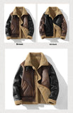 Winter Leather And Fur Jacket Men's Loose Lapels Color Matching Lamb Wool Velvet Padded Thickened Coat