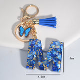 New Resin Blue Stone Letter Butterfly Tassel Letter Key Chain