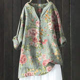 Long Sleeve Chinese Style Slub Linen Comfort Printing All-matching Shirt