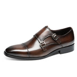 Double Buckle Design First Layer Cowhide Men's Business Leather Shoes