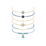 Ocean Colored Compass Blue Stone Personalized 6-piece Bracelet Set