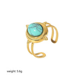 Women's Retro Fashion 18K Gold Stainless Steel Natural Stone Turquoise Open Ring