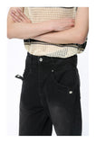 Straight Wide Leg Black Denim Fashionable Trousers