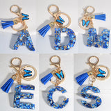 New Resin Blue Stone Letter Butterfly Tassel Letter Key Chain