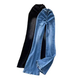 Korean Style Raw Hem High Waist Split Jeans