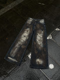 Retro Tattered Jeans Destroyed Wide Leg Jeans Men's Loose Trousers