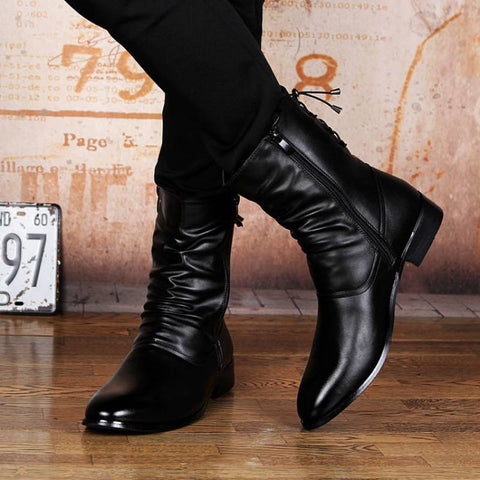 British Fashion Leather Pointed Men's Boots