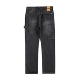 Punk Retro Washed And Worn Denim Logging Pants