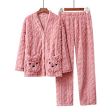 Men And Women Couple Thick Pajamas Cardigan Plus Velvet Warm Coral