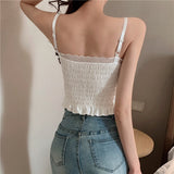 Internet Hot New French Pleated Lace Small Sling Vest