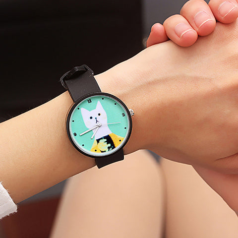 Women's White Cat Silicone Watch