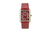 Quartz Watch Rectangular Leather With Retro Roman Index